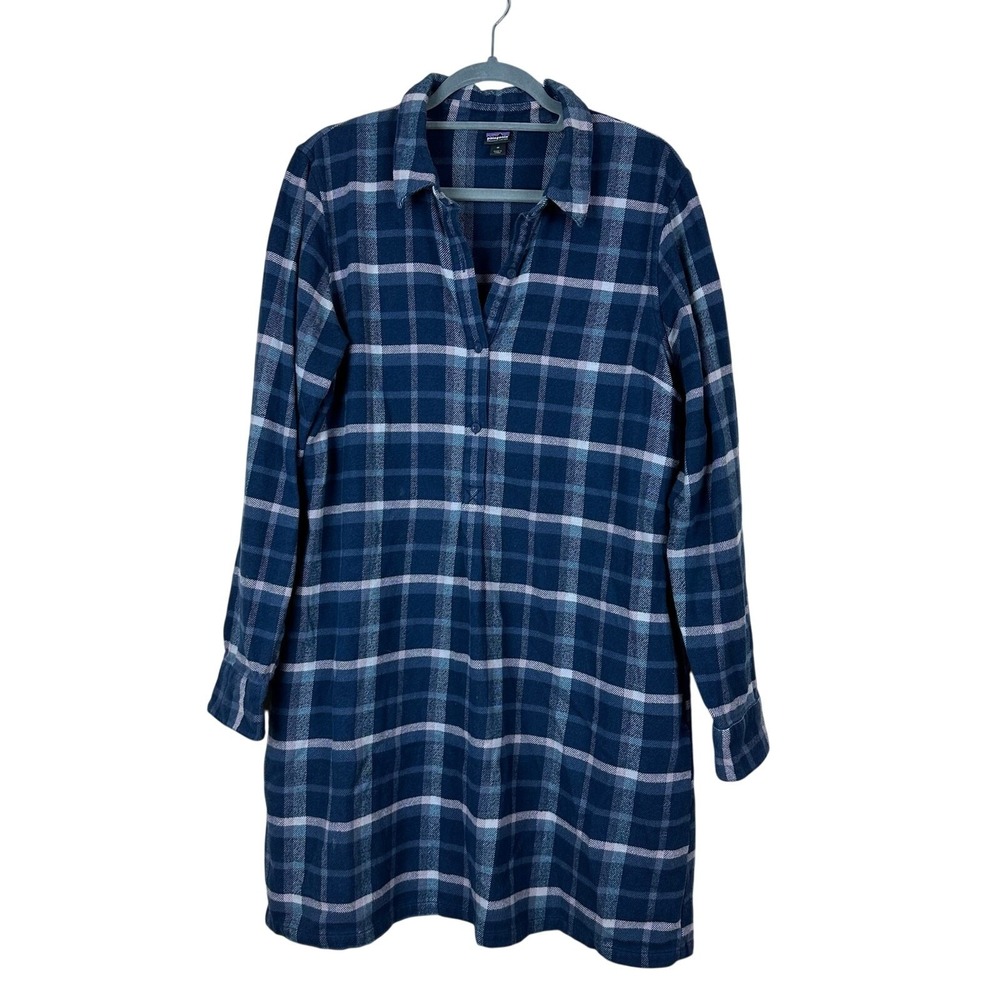 Patagonia Gorpcore Outdoorsy Plaid Flannel Shirt Dress 100% Organic Cotton M